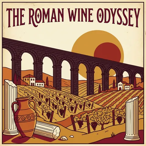 The Roman Wine Odyssey banner: an aqueduct, vines and amphorae