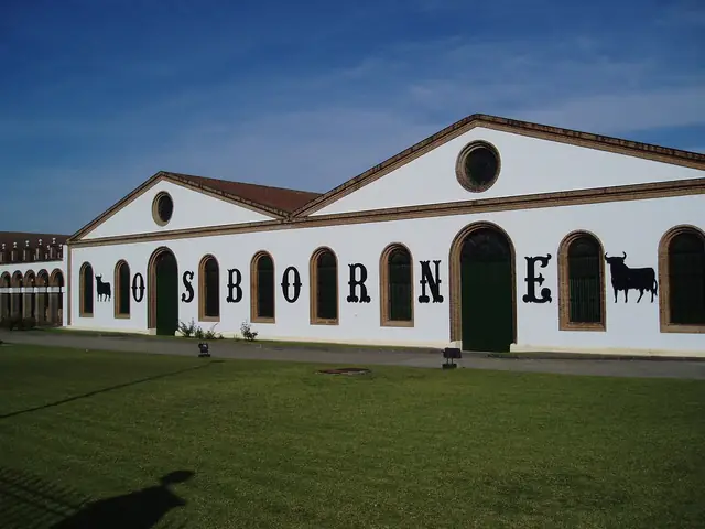 Osborne's Bodega El Tiro: the long white facade lettered OSBORNE with the bull emblem
