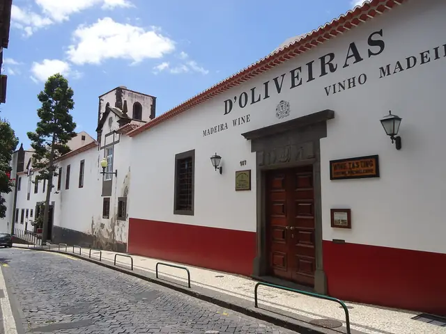 Pereira D'Oliveira's whitewashed lodge on Rua dos Ferreiros, the D'OLIVEIRAS VINHO MADEIRA lettering above the door