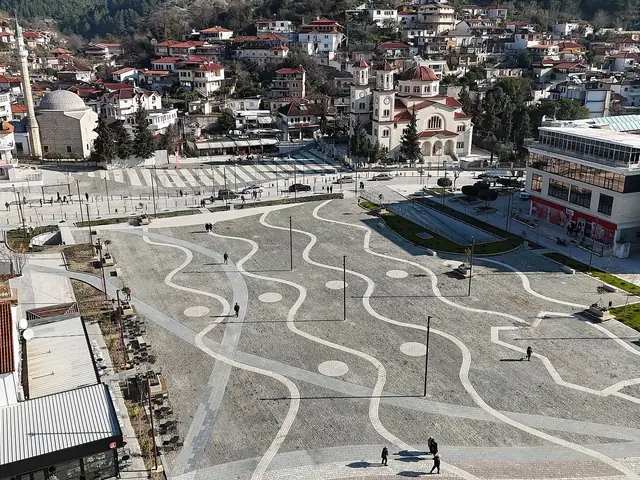 Teodor Muzaka Square in Berat from above, the square where the festival's stands go up (no festival in the photo)