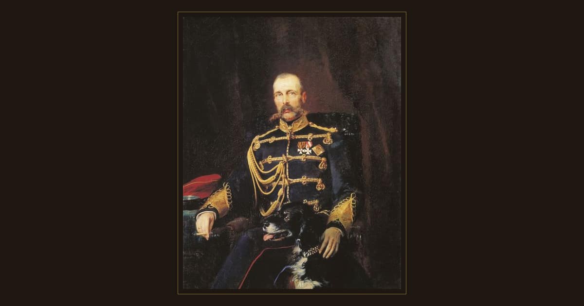 Portrait of Tsar Alexander II of Russia in a dark uniform with gold braid