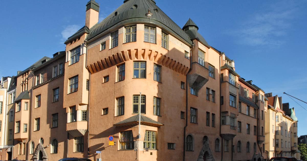 The Norma Art Nouveau apartment building in Katajanokka, Helsinki, with its rounded corner tower